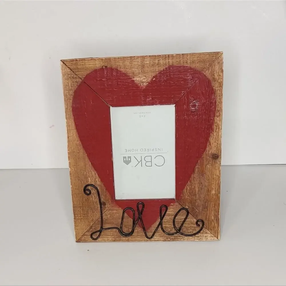 Valentine's Day Rustic Wooden Heart Picture Frame Stand Wired Love Writing